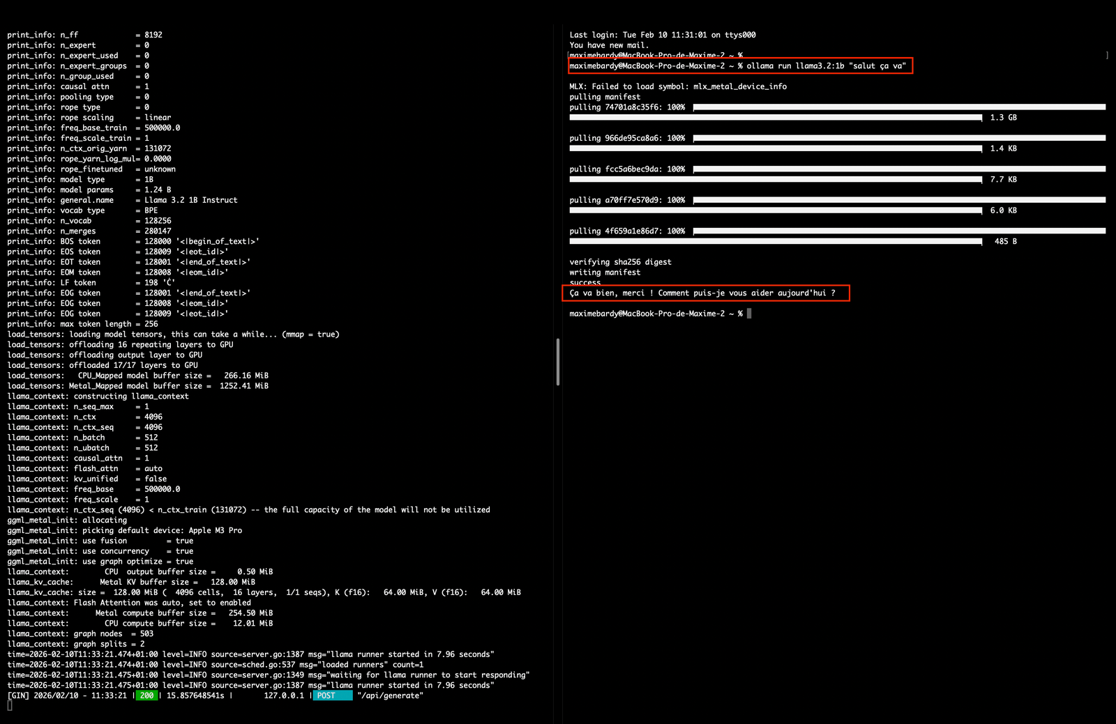 Fenêtre de terminal affichant une interface en ligne de commande.